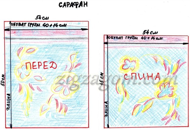 Схематичная выкройка сарафана Схематичная выкройка сарафана